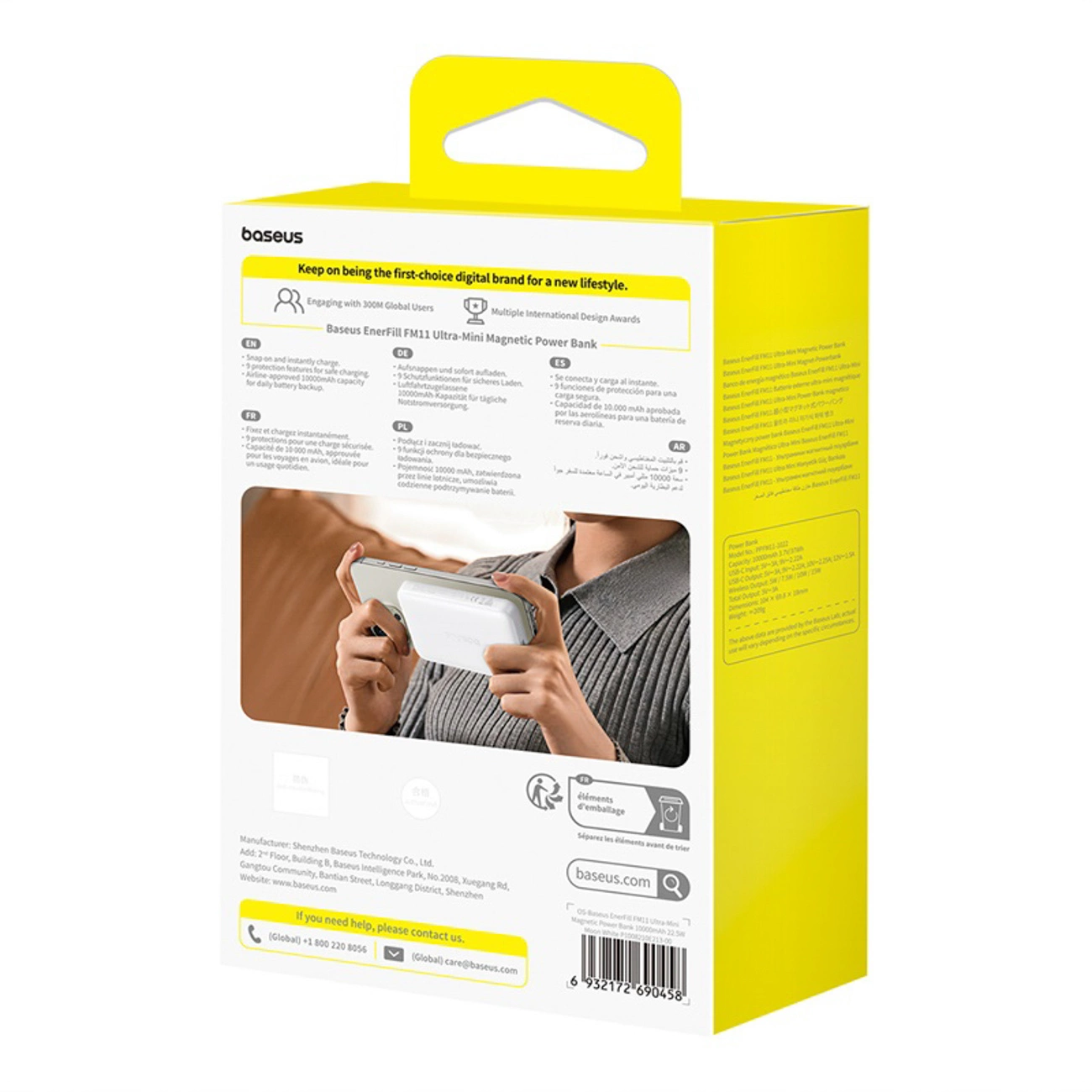 Externer Wireless-Akku Baseus EnerFill FM11 Ultra-Mini, 10000mAh, 22.5W, PD + FQI, 1 x QI - 1 x USB-C, Weiß P1008210E213-00