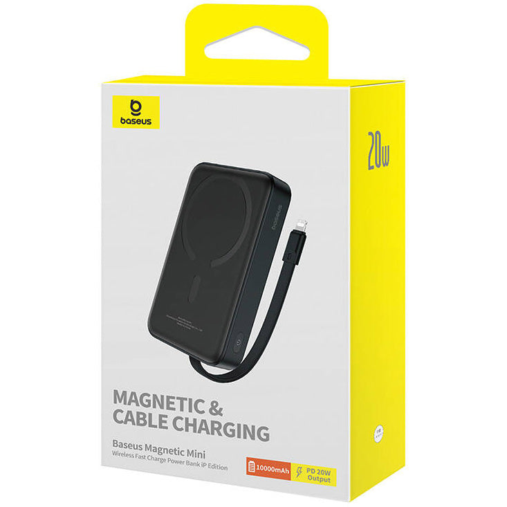 Externer Wireless-Akku Baseus Magnetic Mini, 10000mAh, 20W, PD + FQI, 1 x Lightning - 1 x QI - 1 x USB-C, Schwarz P10022109113-00
