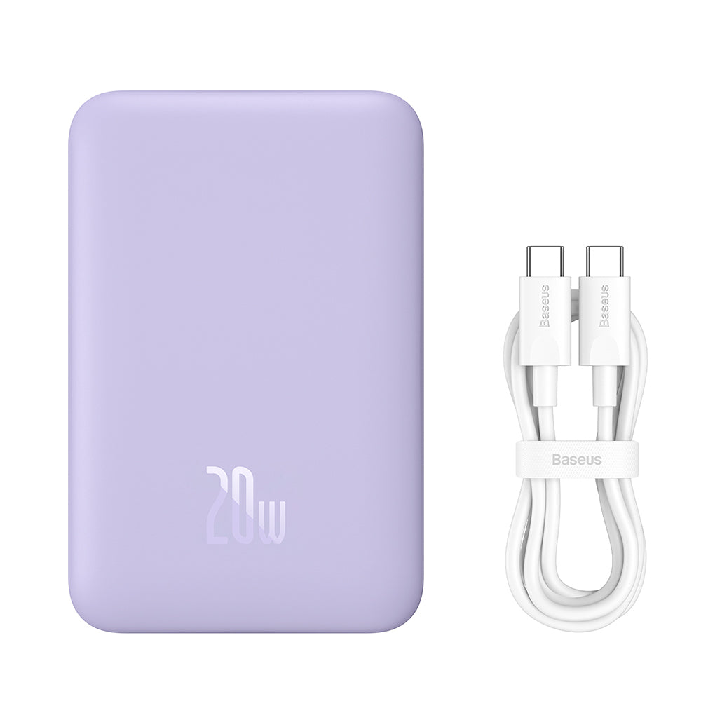 Batterie Externe Sans Fil Baseus Magnetic Mini, 10000mAh, 20W, PD + FQI, 1 x QI - 1 x USB-C, Mauve PPCX110105