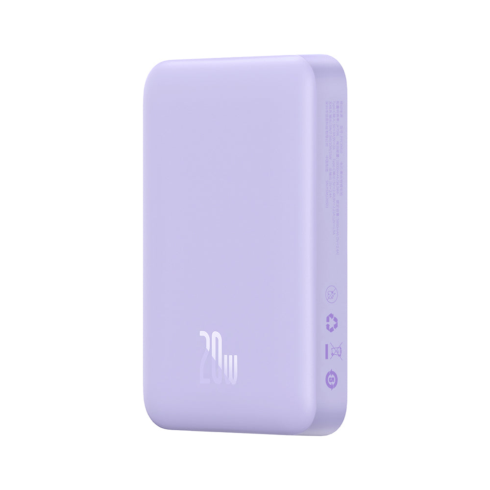Batterie Externe Sans Fil Baseus Magnetic Mini, 10000mAh, 20W, PD + FQI, 1 x QI - 1 x USB-C, Mauve PPCX110105