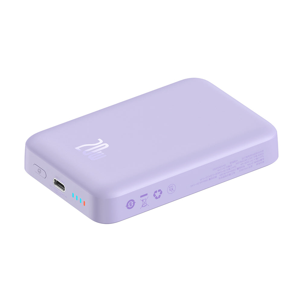 Batterie Externe Sans Fil Baseus Magnetic Mini, 10000mAh, 20W, PD + FQI, 1 x QI - 1 x USB-C, Mauve PPCX110105