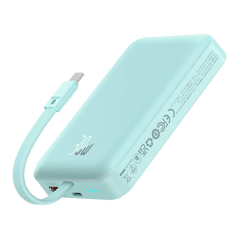 Batterie Externe Sans Fil Baseus Magnetic Mini, 10000mAh, 30W, PD + FQI, 1 x Lightning - 1 x QI - 1 x USB-C, Bleue P1002210B333-00