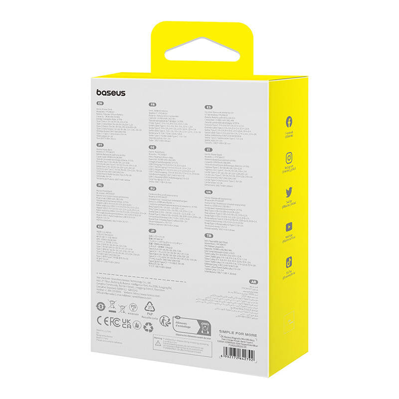 Batterie Externe Sans Fil Baseus Magnetic Mini, 10000mAh, 30W, PD + FQI, 1 x Lightning - 1 x QI - 1 x USB-C, Bleue P1002210B333-00