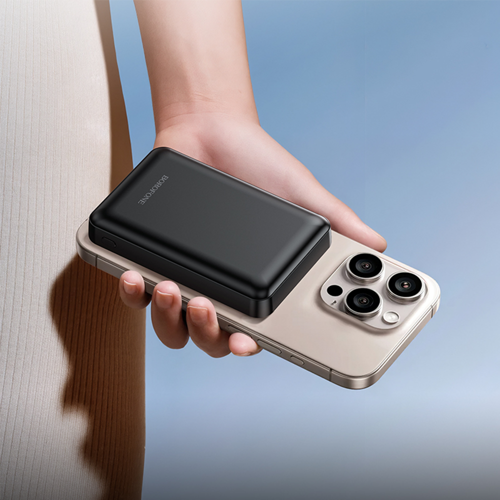 Batterie Externe Sans Fil Borofone BJ82 Dawn, 5000mAh, 10W, 1 x QI - 1 x USB-A, Noire