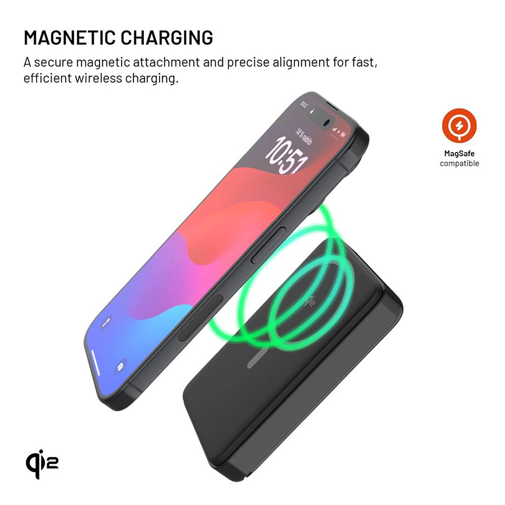 Batterie Externe Sans Fil Fixed MagZen 10 Pro, 10000mAh, 30W, PD + FQI, 1 x QI - 1 x USB-C, Noire