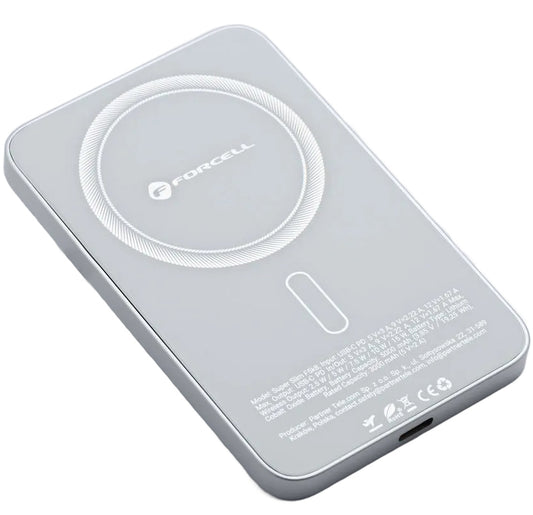 Batteria Esterna Wireless Forcell F5K8, 5000mAh, 15W, PD + FQI, 1 x QI - 1 x USB-C, Bianca