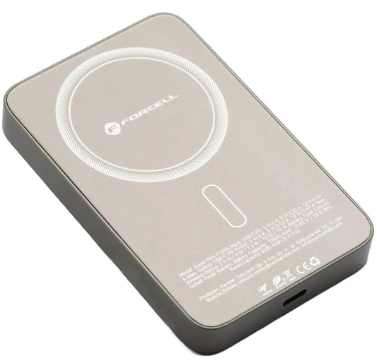 Batteria Esterna Wireless Forcell F5K8, 5000mAh, 15W, PD + FQI, 1 x QI - 1 x USB-C, Dorata