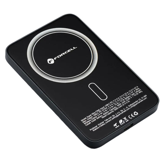 Batteria Esterna Wireless Forcell F5K8, 5000mAh, 15W, PD + FQI, 1 x QI - 1 x USB-C, Nera