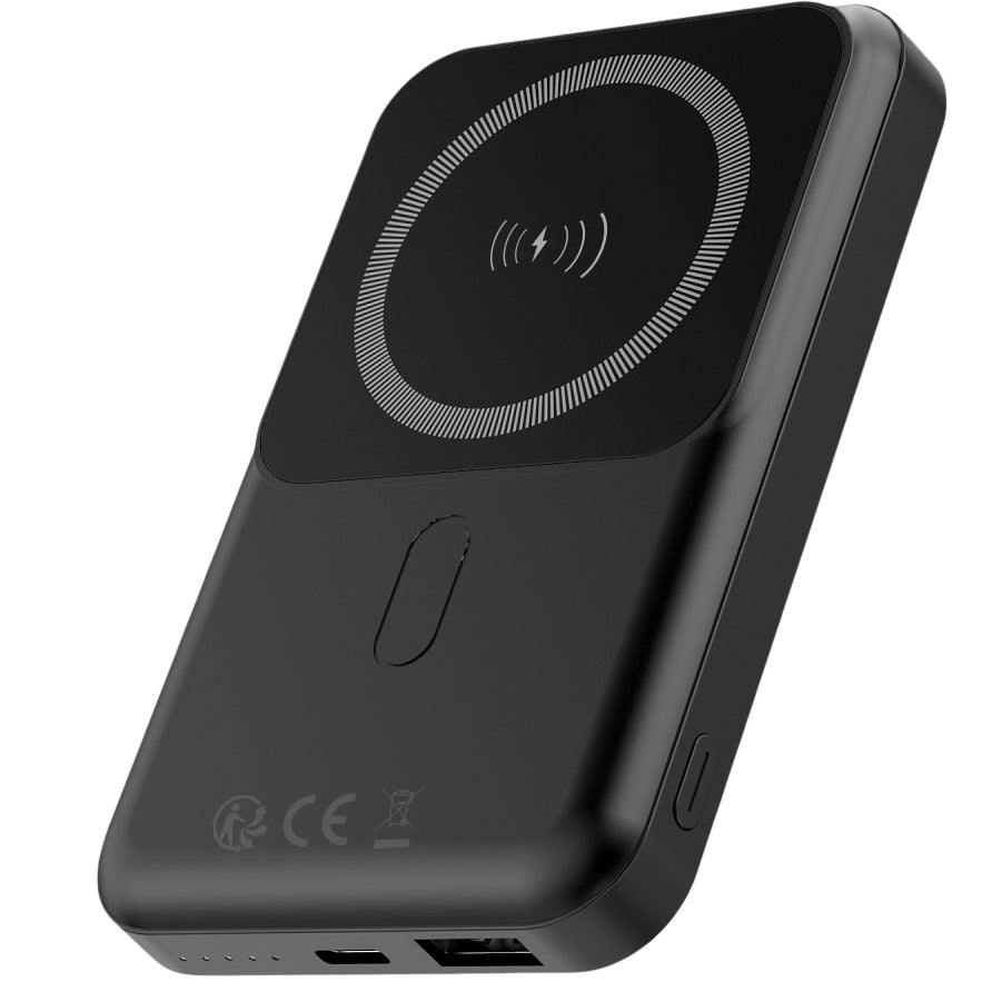 Forever MATB-100 Kabellose externe Batterie, 10000mAh, 22.5W, QC + PD + FQI, 1 x QI - 1 x USB-A - 1 x USB-C, Schwarz