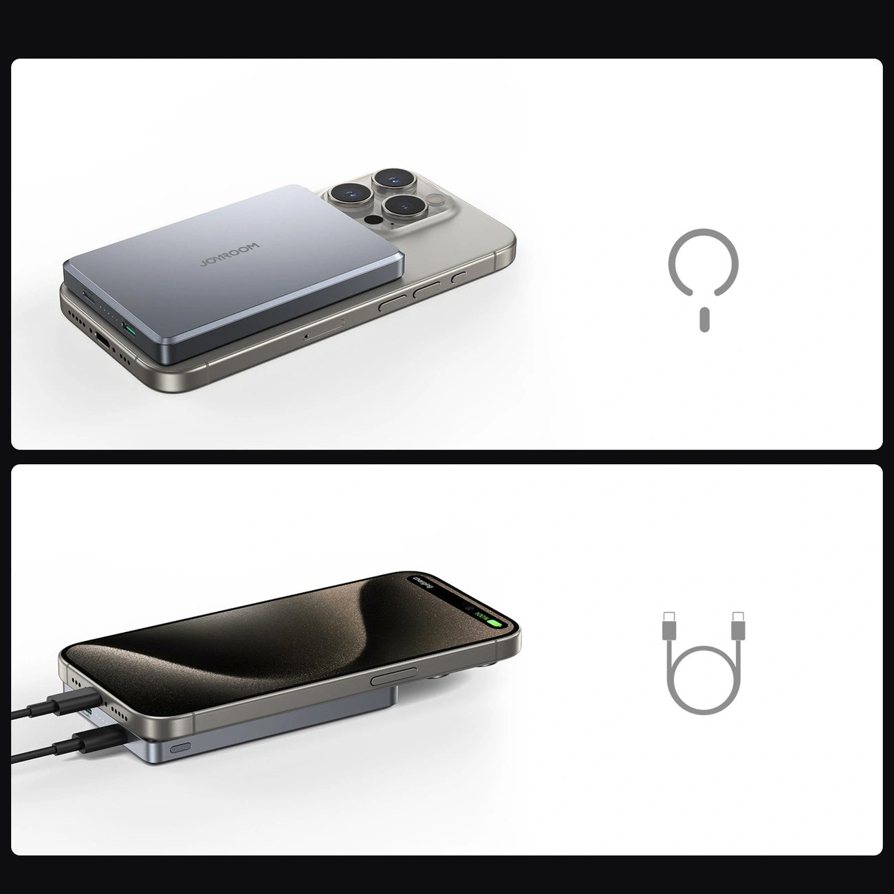 Batterie Externe Sans Fil Joyroom JR-PBM08 Pro, 10000mAh, 22,5W, PD + FQI, 1 x QI - 2 x USB-C, Gris