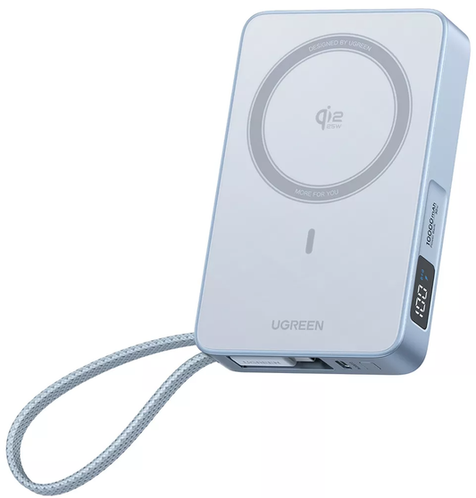 Batteria Esterna Wireless UGREEN MagFlow PB773 (65958), 10000mAh, 25W, PD + FQI, 1 x QI - 2 x USB-C, Blu