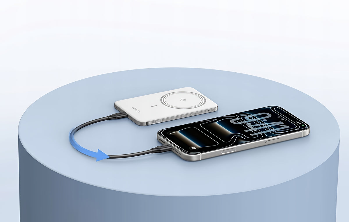 Batteria Esterna Wireless UGREEN PB580 (95931B), 5000mAh, 20W, PD + FQI, 1 x QI - 1 x USB-C, Bianca