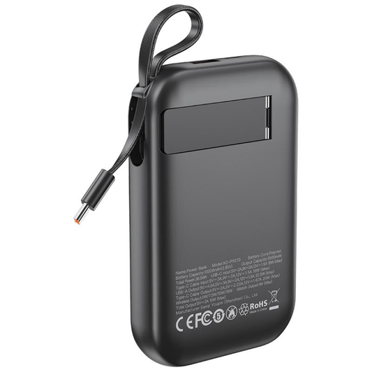 Batteria Esterna Wireless XO Design PR270, 10000mAh, 22.5W, QC + PD + QI, 1 x QI - 1 x USB-A - 1 x USB-C, Nera