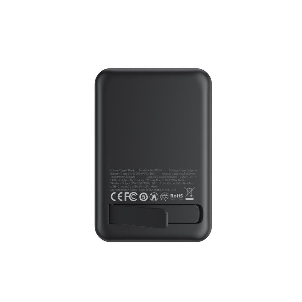 Batterie Externe Sans Fil XO Design PR231, 10000mAh, 20W, PD + FQI, 1 x QI - 1 x USB-C, Noire