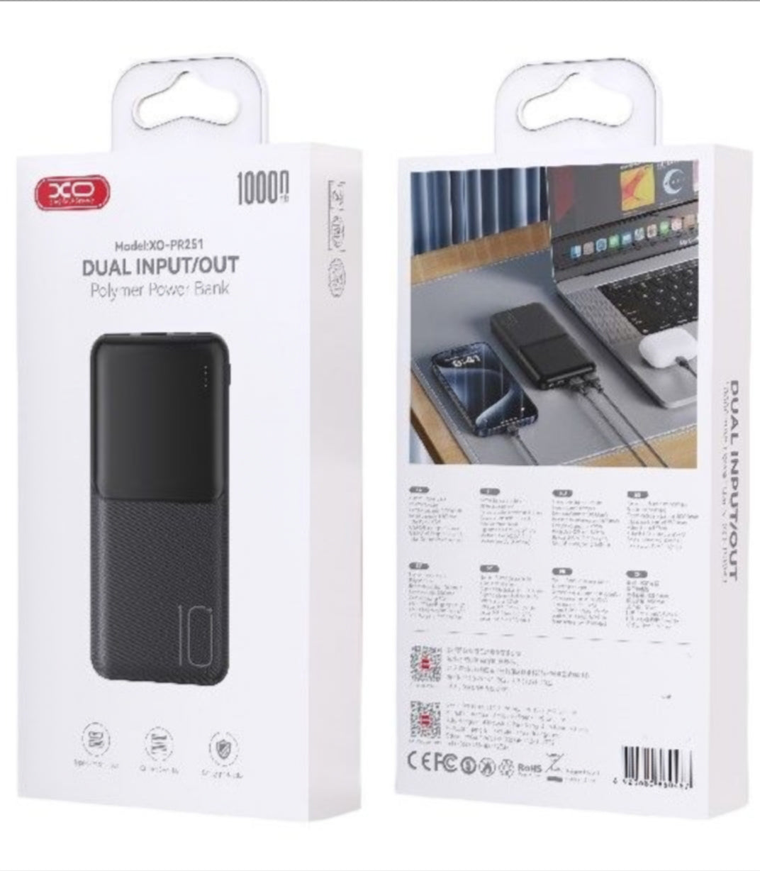 Batteria Esterna XO Design PR251, 10000mAh, 10W, 2 x USB-A, Nera