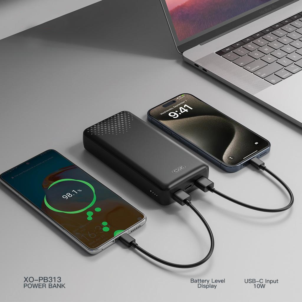 Externe Batterie XO Design PB313, 20000mAh, 10W, 2 x USB-A, Schwarz