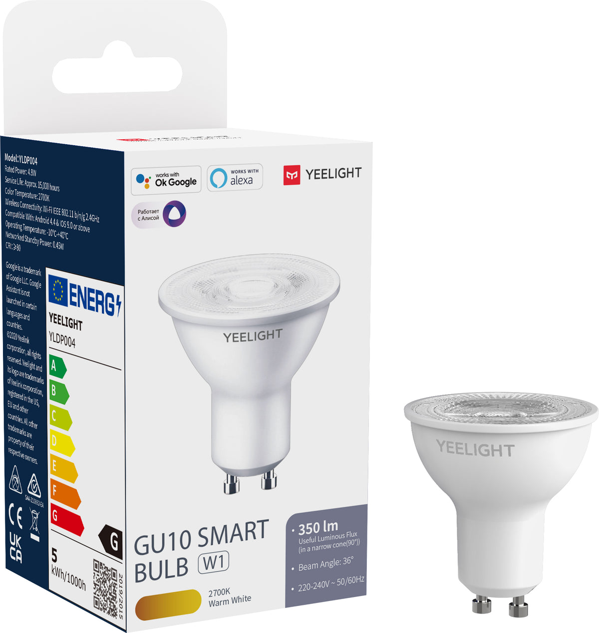Ampoule LED Yeelight W1, Wi-Fi, GU10, 4.8W, 2700K, 350lm YLDP004