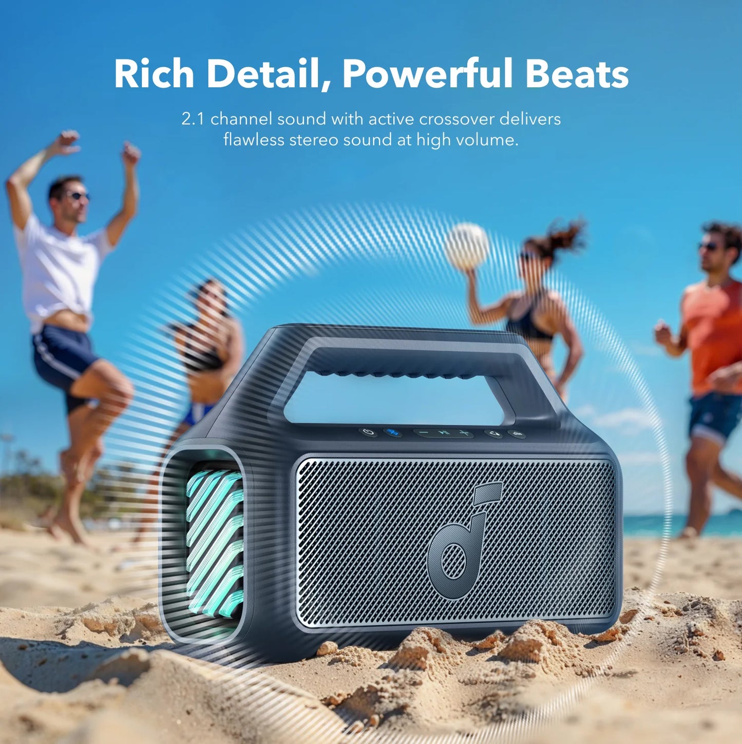 Cassa Portatile Bluetooth Anker SoundCore Boom 2, 80W, TWS, RGB, Impermeabile, Blu A3138031