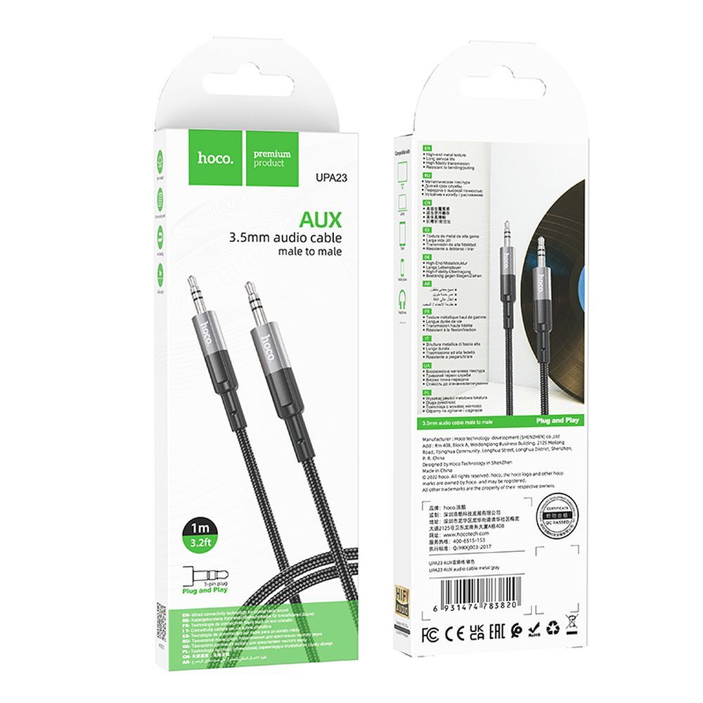 Cavo Audio 3.5mm - 3.5mm HOCO UPA23, 1m, Grigio
