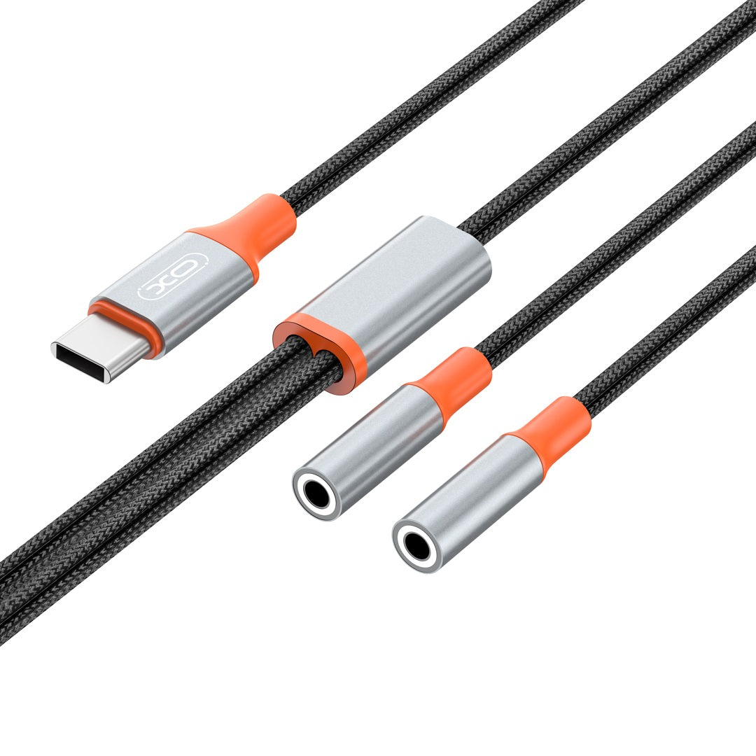 Câble Audio Splitter USB-C - 2 x 3.5mm XO Design NB-R269B 2in1, 1.2m, Noir
