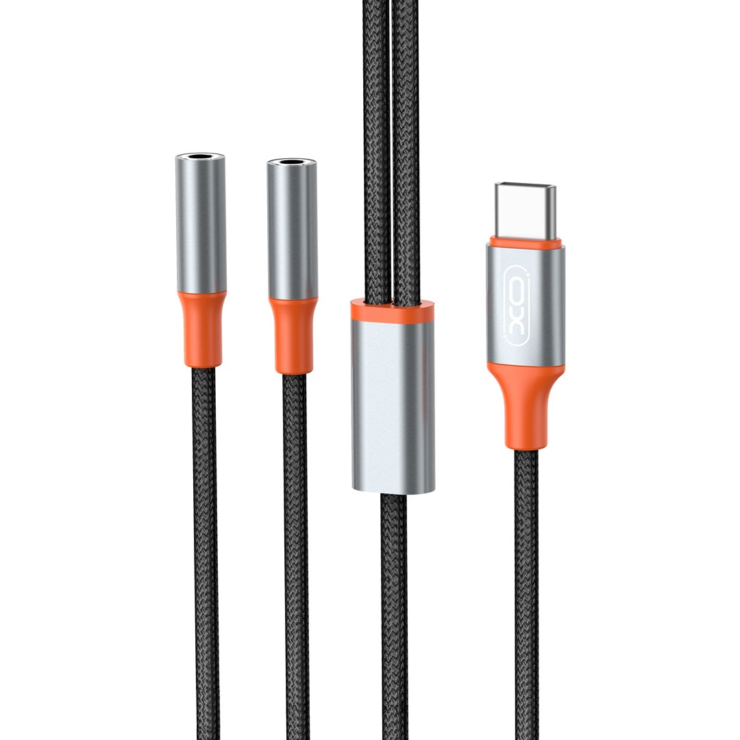 Câble Audio Splitter USB-C - 2 x 3.5mm XO Design NB-R269B 2in1, 1.2m, Noir