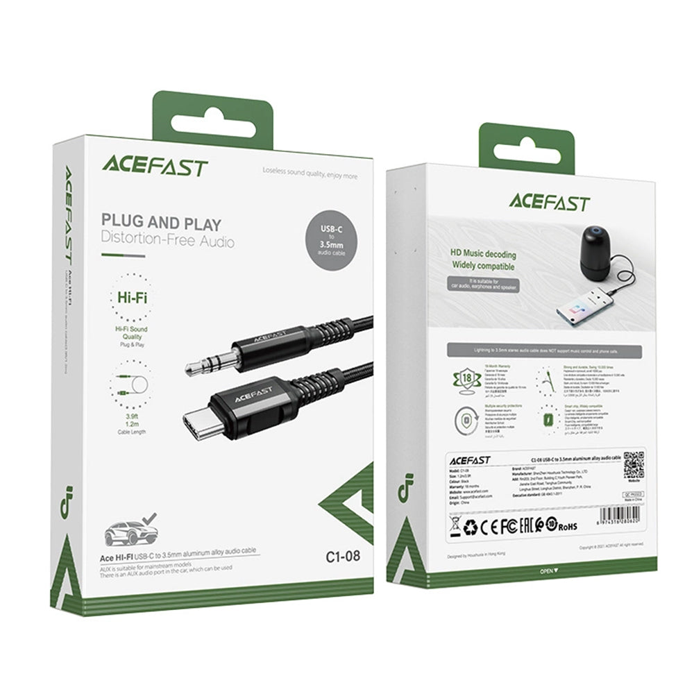 Cavo Audio USB-C - 3.5mm Acefast C1-08, 1.2m, Nero
