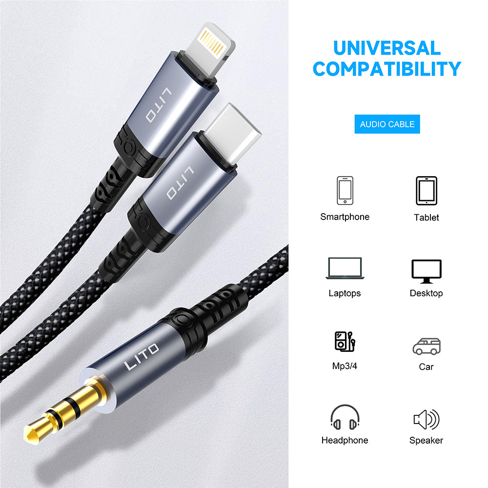 Câble Audio USB-C - 3.5mm Lito LA01T, 1m, Noir