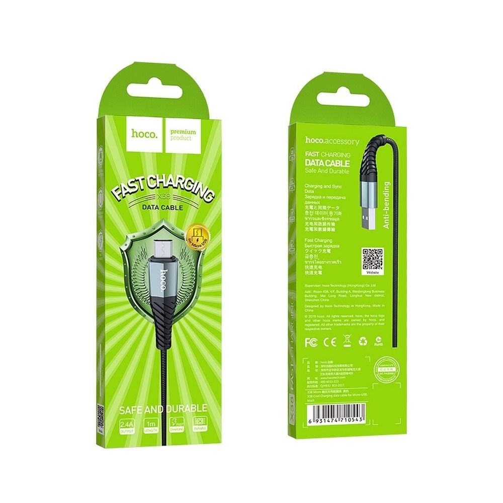 HOCO X38 Cool Cavo USB-A - microUSB per dati e ricarica, 18W, 1 m, nero