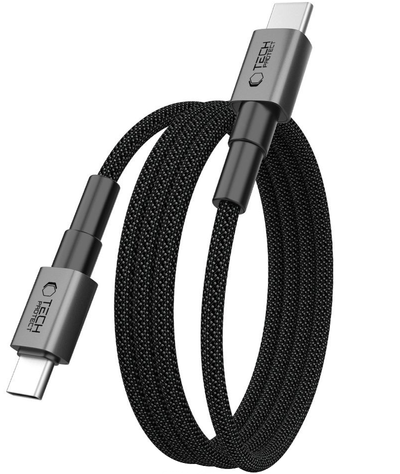 Câble de Données et de Charge USB-C - USB-C Tech-Protect Ultraboost DNA MagTwist, 100W, 2m, Gris