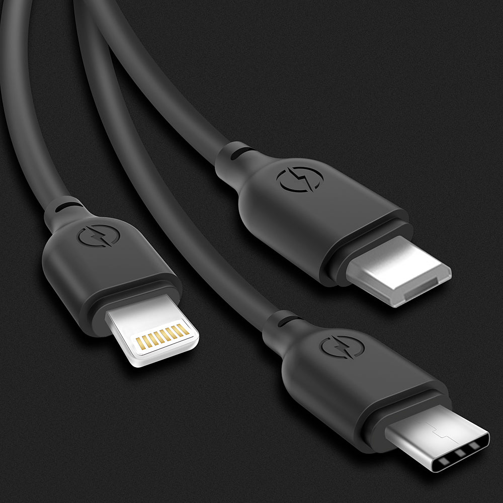 Ladekabel USB-A - Lightning / microUSB / USB-C XO Design NB103 3in1, 10W, 1m, Schwarz