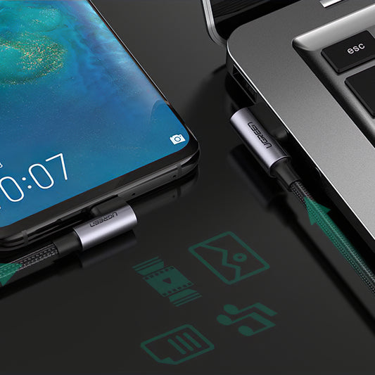 Câble de données et de charge USB-A - USB-C UGREEN US176 coudé, 60W, 2m, noir