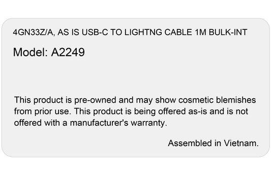 Câble de données et de charge USB-C - Apple Lightning, 96W, 1m, blanc, en l'état 4GN33Z/A