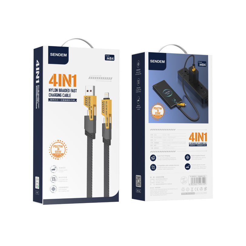 Cavo dati e ricarica USB-A / USB-C - Lightning / microUSB Sendem M84 2in1, 65W, 1m, giallo