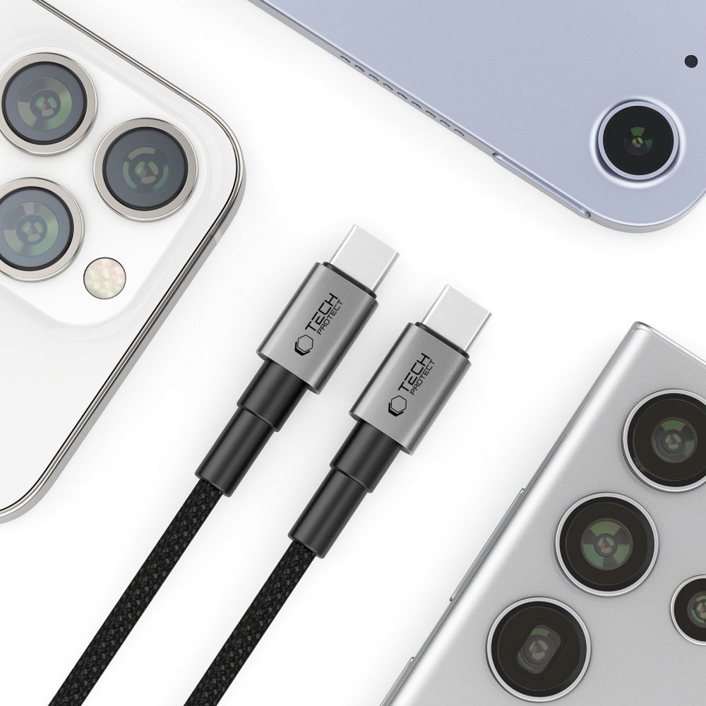 Câble de Données et de Charge USB-C - USB-C Tech-Protect Ultraboost DNA, 60W, 0.5m, Gris