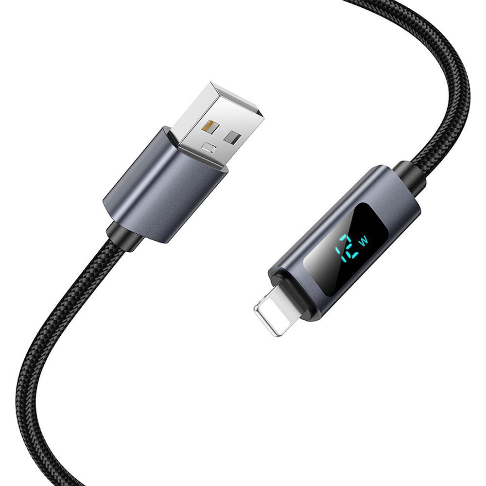 USB-A to Lightning Data and Charging Cable HOCO Display X112, 18W, 1m, Black