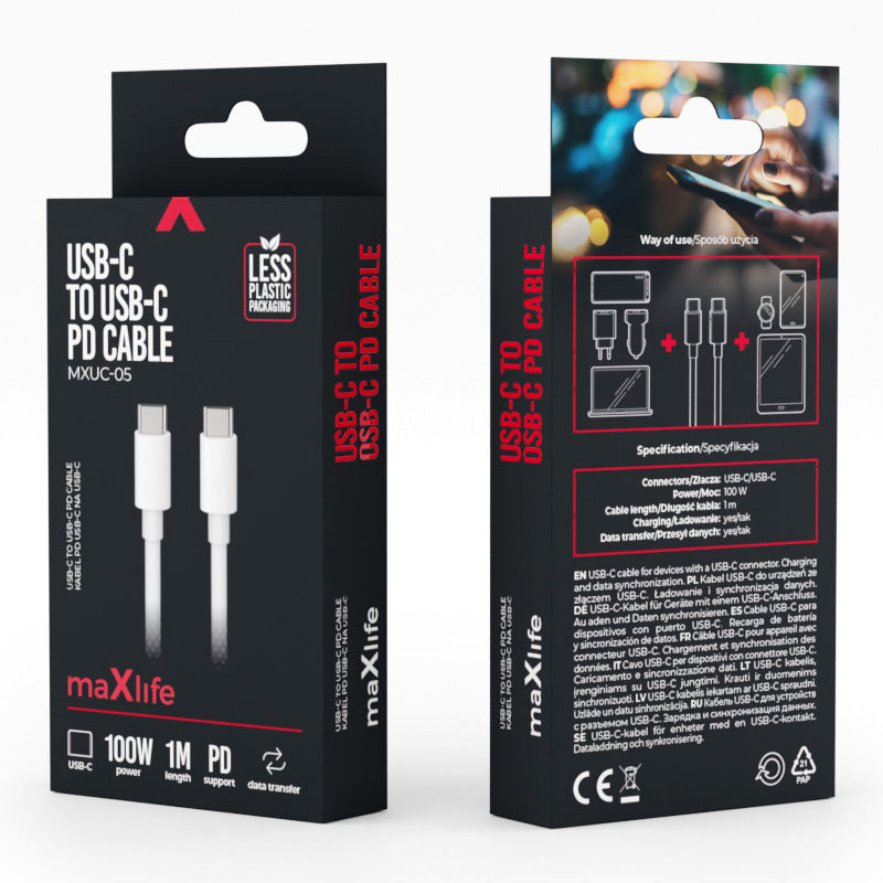 Cavo Dati e Ricarica USB-C - USB-C MaXlife MXUC-05, 100W, 1m, Bianco