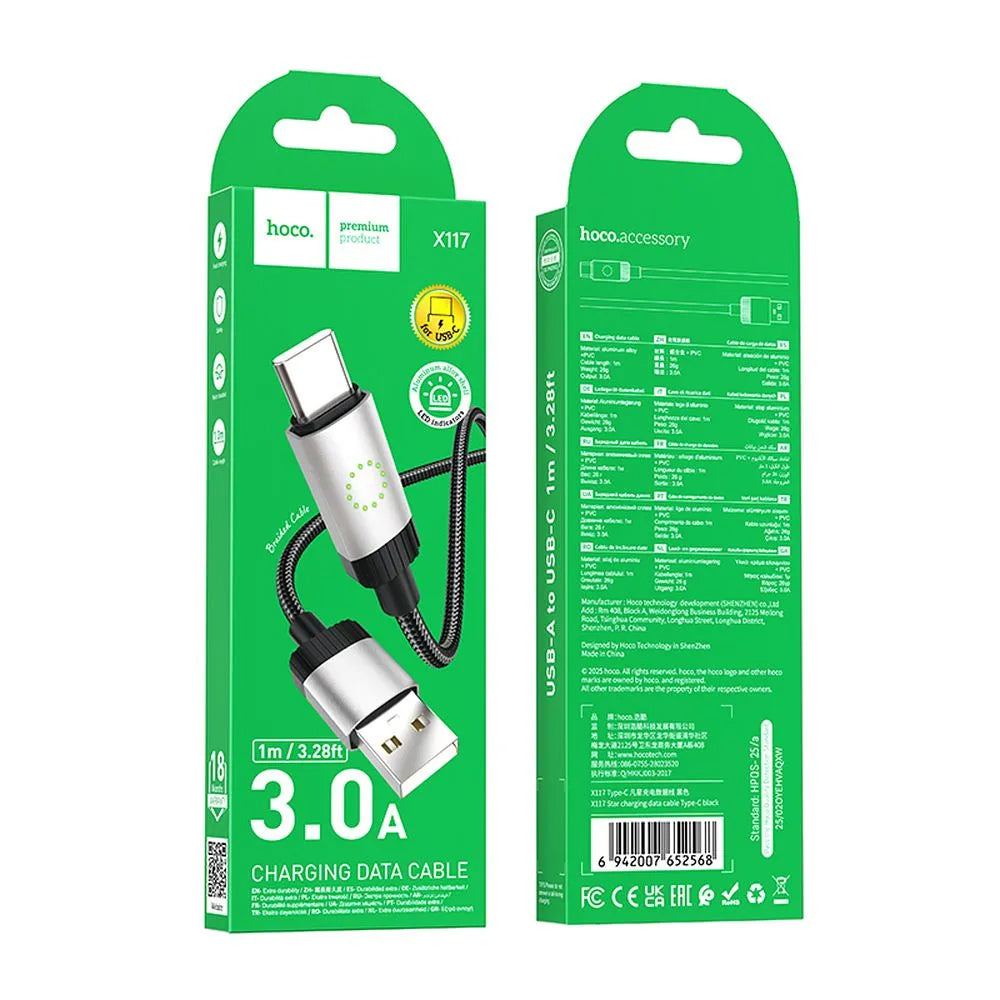 Câble de Données et de Charge USB-A - USB-C HOCO X117, 60W, 1m, Noir