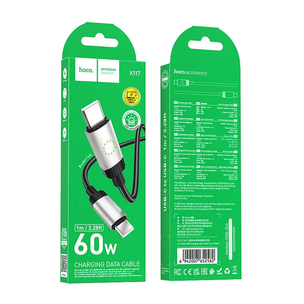 Cavo Dati e Ricarica USB-C - USB-C HOCO X117, 60W, 1m, Nero
