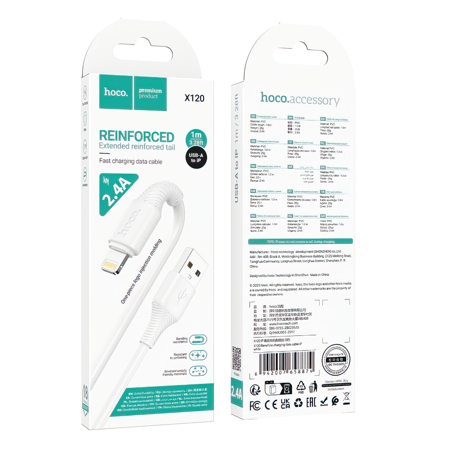 Cavo Dati e Ricarica USB-A - Lightning HOCO X120, 18W, 1m, Bianco