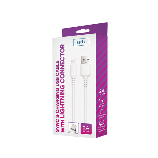 Câble de Données et de Charge USB-A - Lightning Setty, 18W, 1m, Blanc
