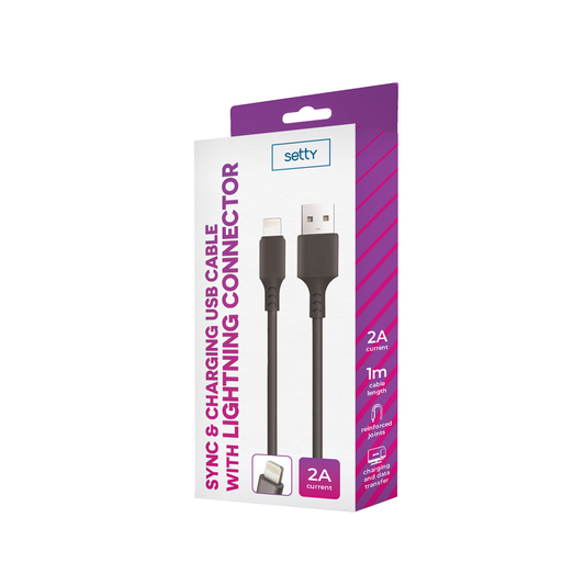 Câble de Données et de Charge USB-A - Lightning Setty, 18W, 1m, Noir