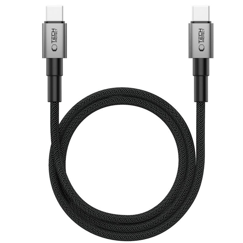 Câble de Données et de Charge USB-C - USB-C Tech-Protect Ultraboost DNA MagTwist, 100W, 2m, Gris