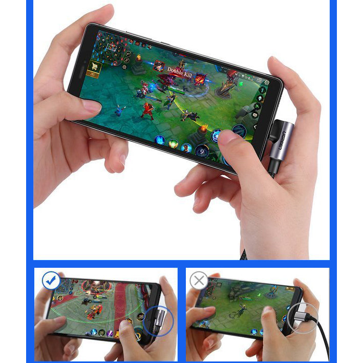 Câble de données et de charge USB-A - USB-C UGREEN US284 coudé, 60W, 3m, gris