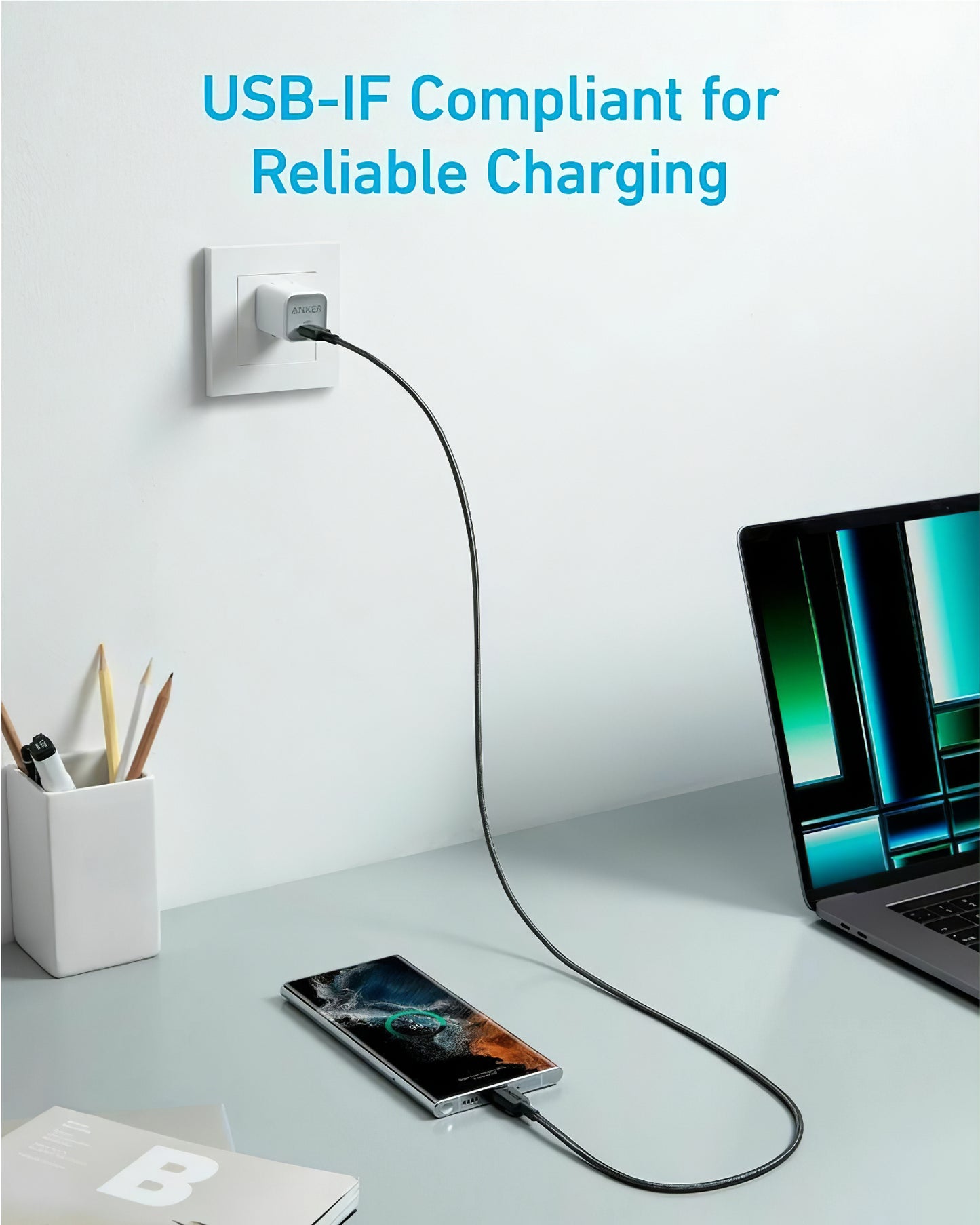 Câble de Données et de Charge USB-C - USB-C Anker 322, 60W, 1.8m, Noir A81F6G11