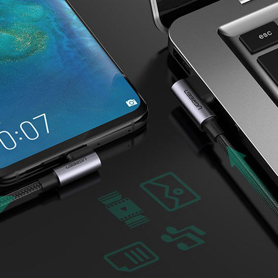 Cavo dati e ricarica da USB-A a USB-C UGREEN US255 angolato, 60W, 1m, grigio
