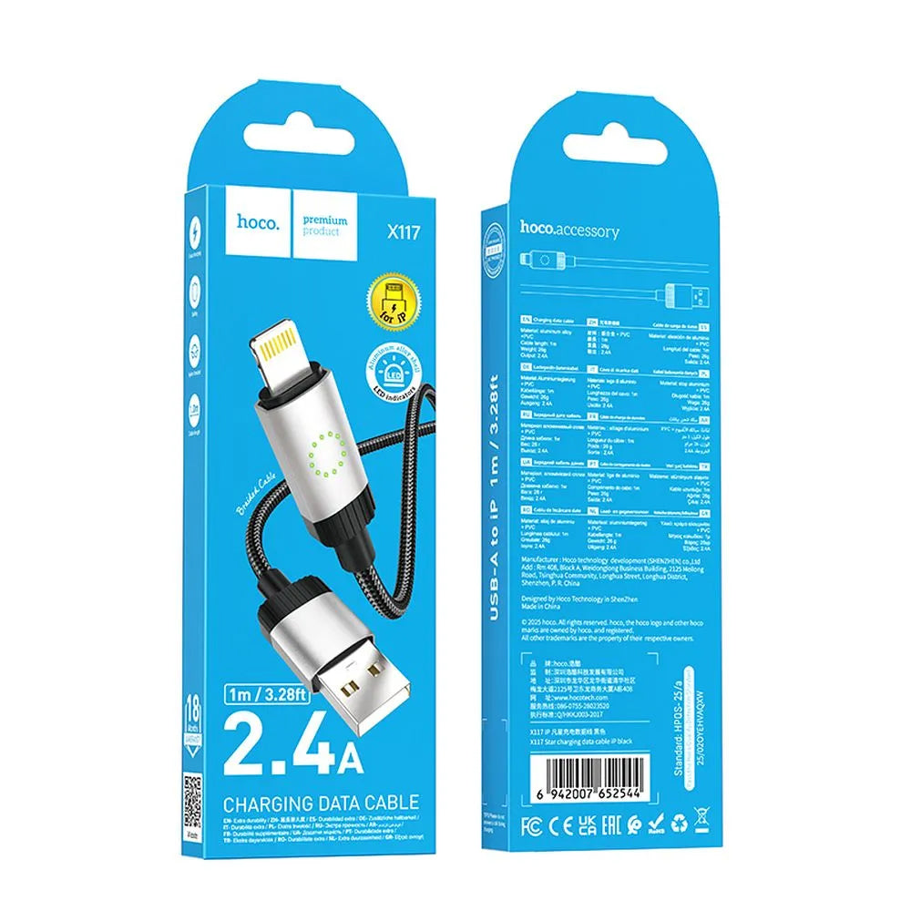 Daten- und Ladekabel USB-A - Lightning HOCO X117, 18W, 1m, Schwarz