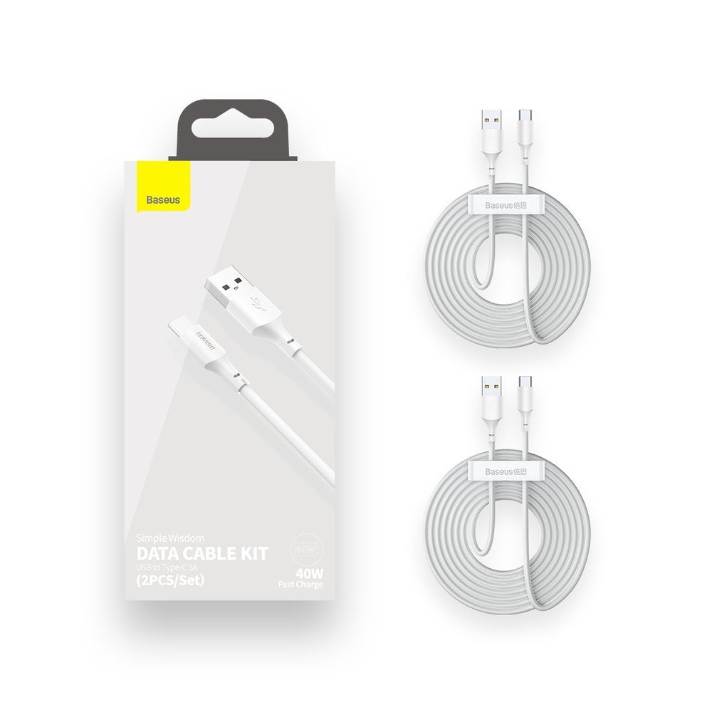 Cavo Dati e Ricarica USB-A - USB-C Baseus, 40W, 1.5m, Set 2 pezzi, Bianco TZCATZJ-02