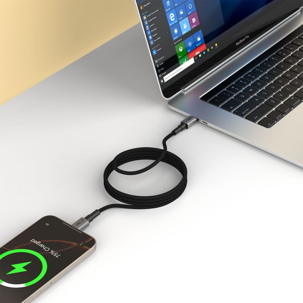 Câble de Données et de Charge USB-C - USB-C Tech-Protect Ultraboost DNA MagTwist, 100W, 2m, Gris