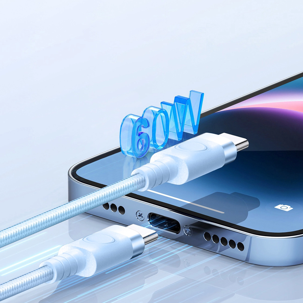 Câble de Données et de Charge USB-C - USB-C Orico CDX, 60W, 1m, Bleu
