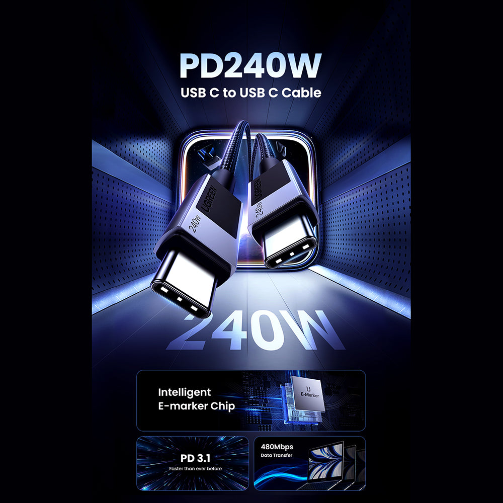 USB-C Daten- und Ladekabel - USB-C UGREEN L513, 240W, 2m, Schwarz